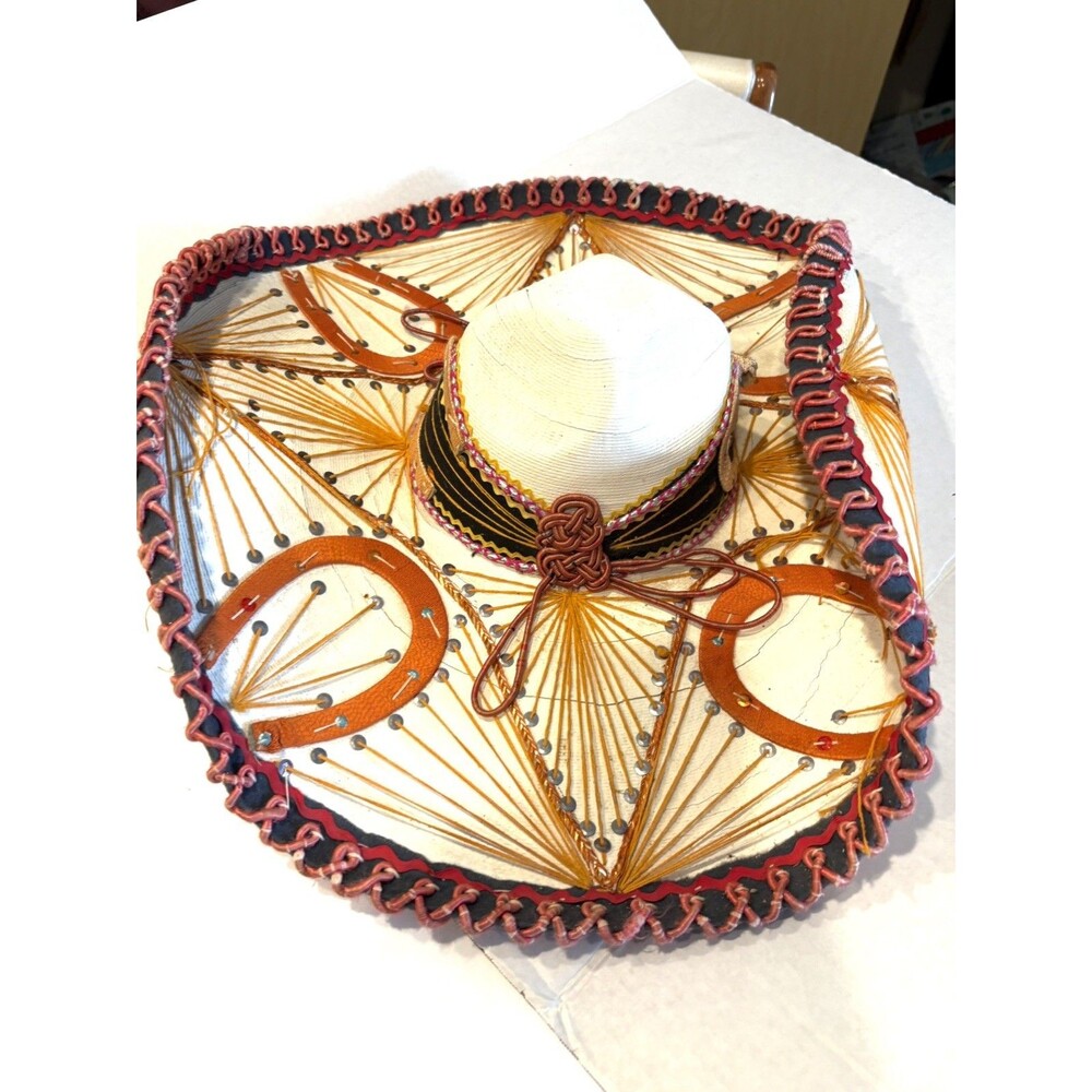 Handmade Mexican Mariachi Sombrero Embroidered White Decorative Hat